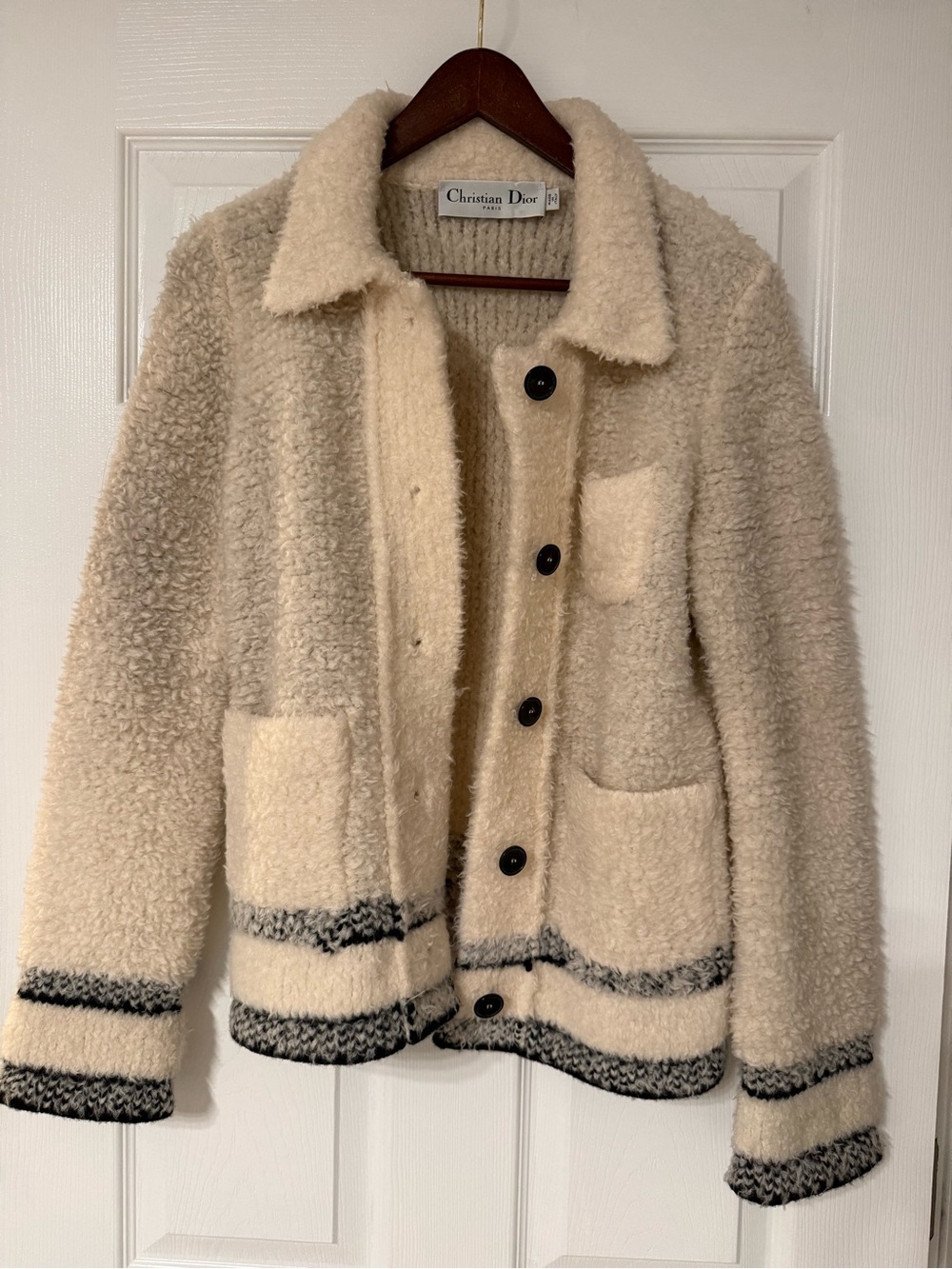 Dior Cream Teddy Jacket with Black Contrast Trim